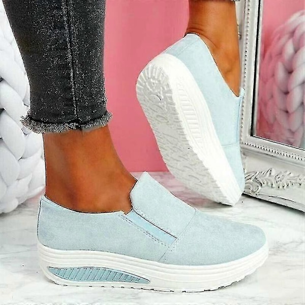 Tykk Platform Hælede Sko til Kvinder Pu Ruskind Loafers Casual Stødabsorberende Slip On Sko Til Daglig Solid-jie