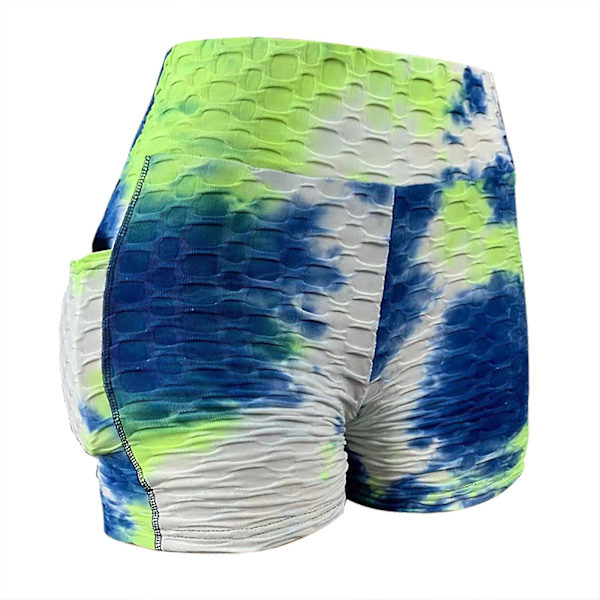 Tflycq Kvinnor Kort Flerfärgad ficka Tight High Waist Elasticity Sports Yoga Byxor Blue XL