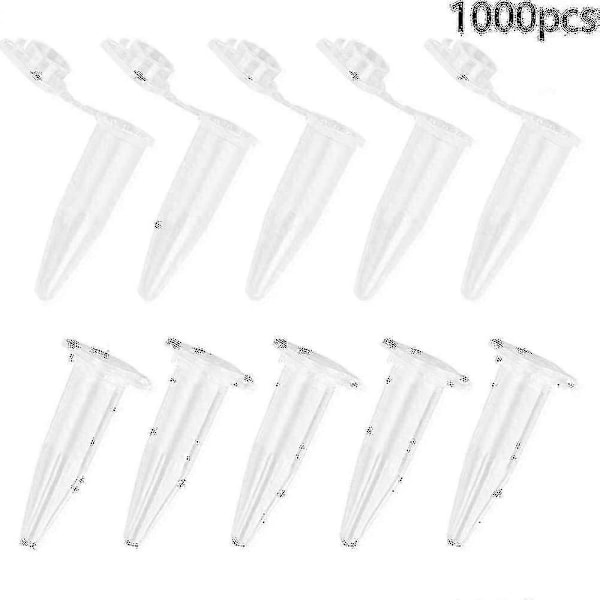 1000 kpl Mini-sentrifugiputkia 1,5 ml Raduated Kirkkaat muoviset sentrifugipullot litteällä napsautuskorkilla