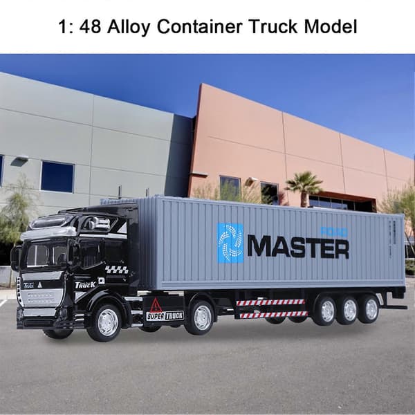 1:48 Legeret Container Lastbil Model Legetøj Høj Simulation Børn Billegetøj Køretøj Grå Container Lastbil Model