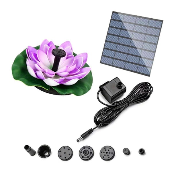 Solcellsfontän för damm, utomhus fågelbad fontäner, solenergi flytande trädgård (lila)