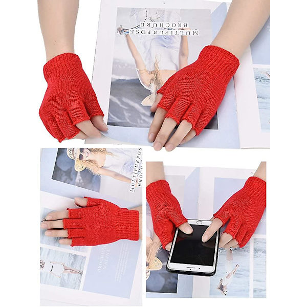 4 par Fingerless Handskar Half Finger Vantar Vinter Enfärgad Stickad Typing