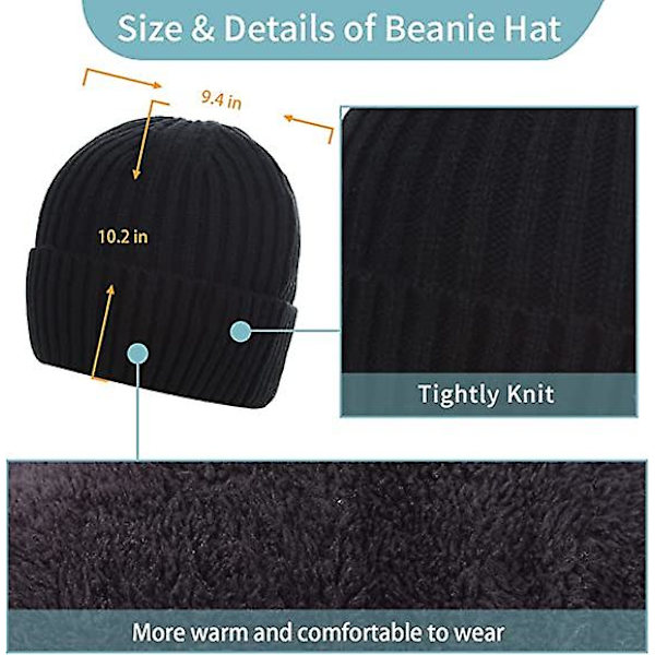 Beanie Hat Scarf Handskar Set 3 delar, Elastisk stickad mössa Halsvärmare Touch Screen Handskar