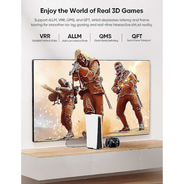 Ultra-snabb 8K 60Hz HDMI-kabel - 3,3 fot/1 m, Highwings 48 Gbps HDMI-flätad kabel - 4K@120Hz 7680p, DTS:X, HDCP 2.2 & 2.3, HDR 10, eARC