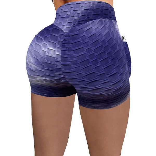 Tflycq Kvinnor Kort Flerfärgad ficka Tight High Waist Elasticity Sports Yoga Byxor Purple L