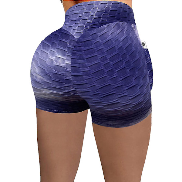 Tflycq Kvinnor Kort Flerfärgad ficka Tight High Waist Elasticity Sports Yoga Byxor Purple M