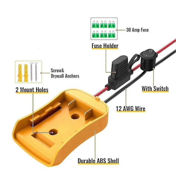 2-pack Power Wheels-adapter för 20V, Power Wheels-batterikonverteringskit med säkring & strömbrytare & kabelanslutningar