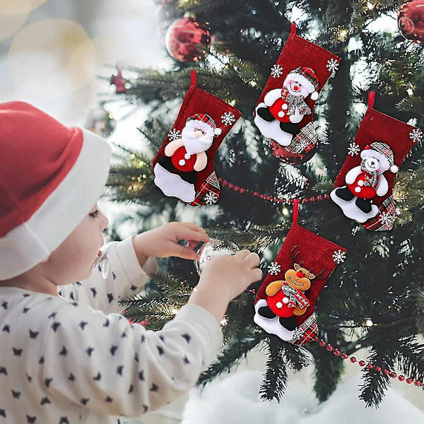 Christmas Deco strumpor, 4 delar Nol strumpor, Nol Bear, Pre Nol, grafiska renar & snögubbar, Chemine strumpor