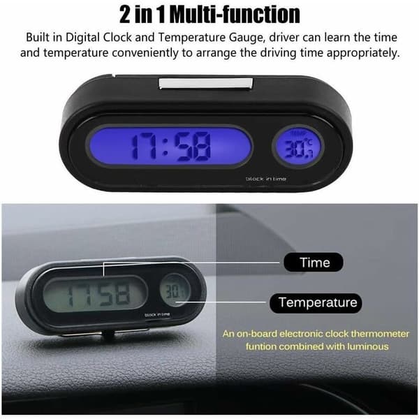 Biltermometer voltmeter klokke. 2-i-1 bilinteriør mini elektronisk LED digital klokke termometer voltmeter