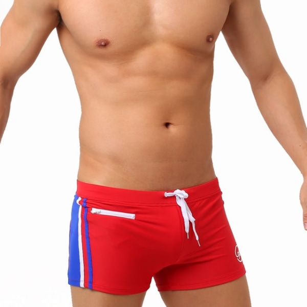 Badkläder för män Badbyxor Boxer Pocket Beach Shorts Red L