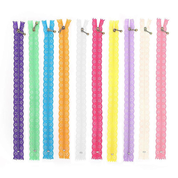 10 st Spetsdragkedja Blandad Stil Knopp Sidenform Nr 3 Nylon Sömnad Klädtillbehör 30cm