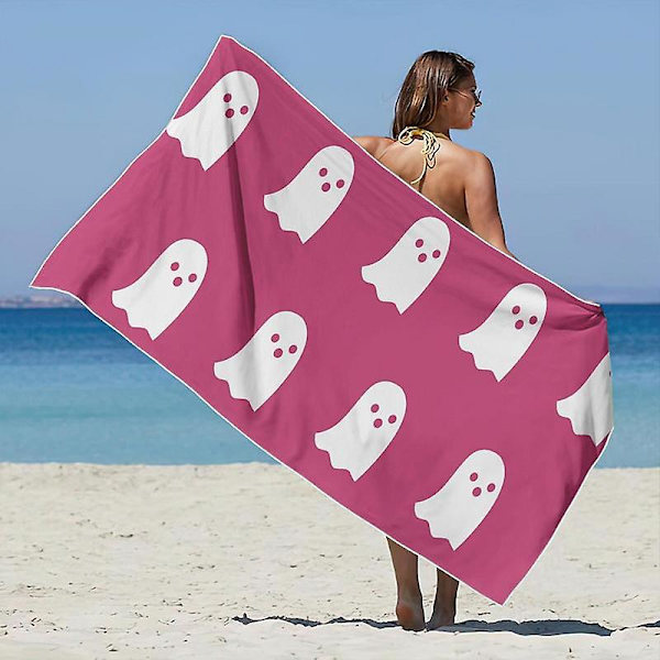 Pink Ghost Badrum Handduk Halloween Strandhanddukar Dubbla sömmar Superabsorberande Snabbtorkande Rosa Dekor För Vandring Badrum Black