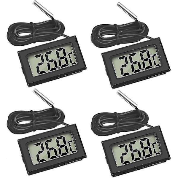 Mini Digital LCD Termometer Temperatur med Temperaturprobe Sensor Tester til Køleskabe Frysere Akvarium (4x Sort)-jie-jie