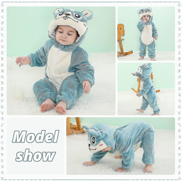 Unisex baby Vinter Höst Flanell Huva Romper Cosplay Jumpsuit Hög kvalitet Blue 13 18 Months