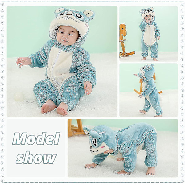 Unisex baby Vinter Höst Flanell Huva Romper Cosplay Jumpsuit Hög kvalitet Blue 30 36 Months