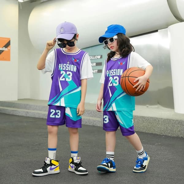 Sommar kortärmad basketuniform träningsset för barn style 2 18#