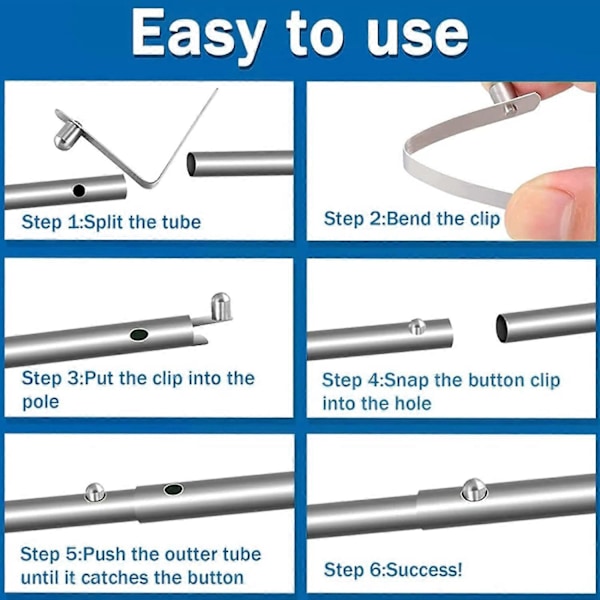 8 stk. fjederclips, 8 mm kajakfjederclips, trykknap fjederclips i rustfrit stål til campingpadle teltstang