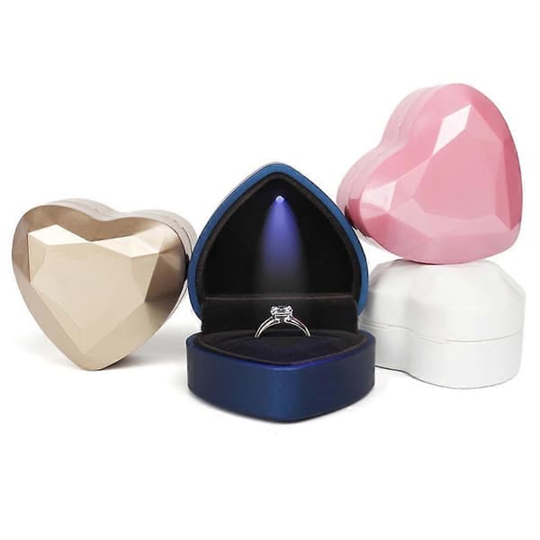 Hjerteformet Ringboks med LED-lys Display Oppbevaring Smykkeskrin Ringpose Bursdagsgave