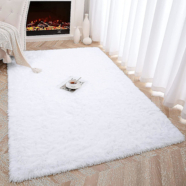 Tflycq Soft Fluffy Area Mattor Kompatibel med Sovrum Barnrum Plysch Shaggy Nursery Matta Furry Throw Mattor Kompatibel med Pojkar Flickor, College Sovsal White 2.6 * 5.2 Feet