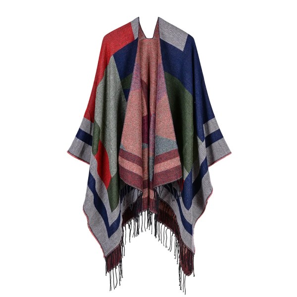 Kvinnors tofs imitera kashmirsjal Höst Vinter kan förtjockas Bär på båda sidor Lady Ponchos Capes Khaki 9 One Size