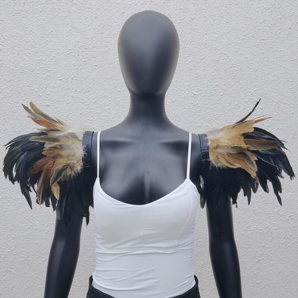 Gotisk stil Extra Large Feather Cape Show Prom Epauletter Halloween Party Cosplay Kostym Natural color + black