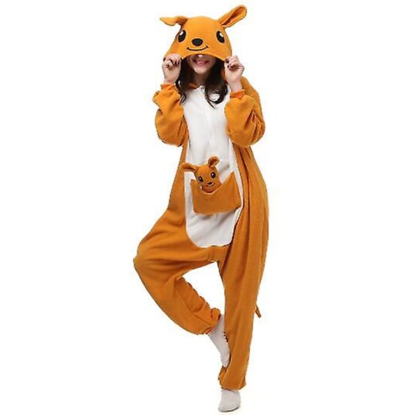 Vinter Tecknad Kigurumi Djur Vuxna Onesies Kvinnor Pyjamas Pyjamas Kostymer Jumpsuit Cosplay Halloween Julklapp-känguru L