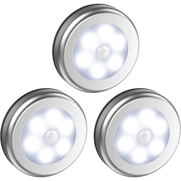 Sæt med 3 LED-spotlights med bevægelsessensor. Sølv