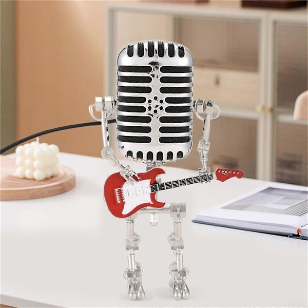 2 stk. Mic Rockbot, Metall Mikrofon Robot Bordlampe Holder Gitar Vintage Nattlys, Vintage Mikro