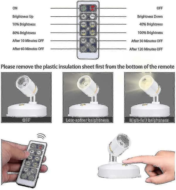 Trådløse Spotlys Batteridrevne Bildelys Mini Accent Lys Innendørs Dimmbare Led Spotlight
