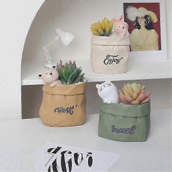 Trädgård Retro Imitation Papperspåse Form Resin Suckulent Blomkruka Skrivbordsdekoration Förvaring Blomkruka B