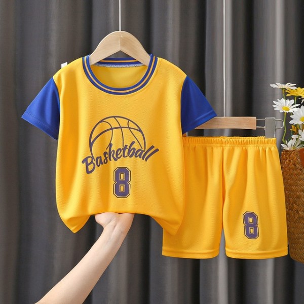 Ny sommarbasketdräkt för barn, T-shirt + shorts Yellow 4T