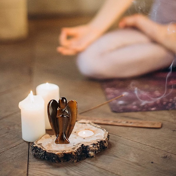 2\" Tigerøje Krystal Engel Statue Naturlig Ædelsten Healing Krystaller Engel Figurer Lomme Værgeengel Sten Til Din Kærlighed Bøn Hjem Indretning Gaver