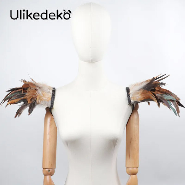 Gotisk fjädersjal rycker på axlarna Bolero fjäder axelomslag Cape Bröllopsfest Halloween Cosplay Rave Carnival Lyx fjädervingar brown