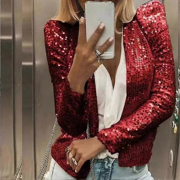 Damkappa Mode Dam Glittrig Kort Blazer Mjukt Fodrad Damjacka Dam Öppen Paljettjacka För Vardagsbruk