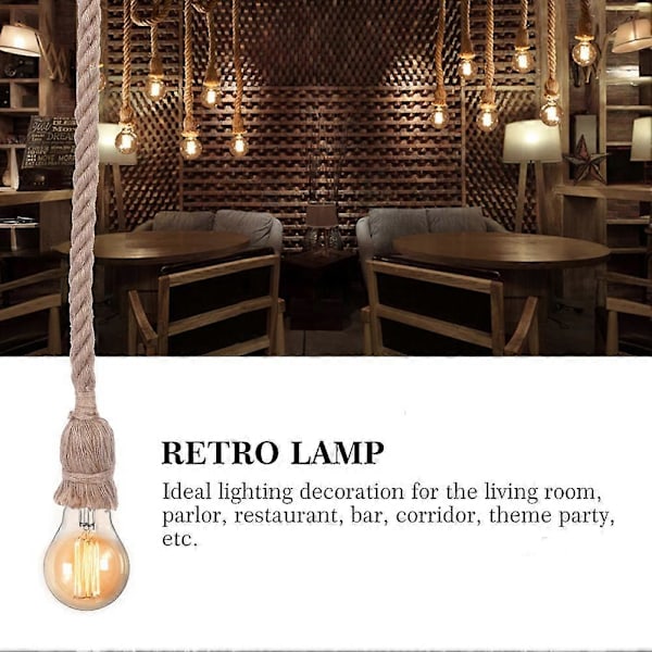 1 stk. Hamp Reb Pendel Loftslampe Loft Lysekrone Industrielt Hjem Indretning Enkelt Hoved