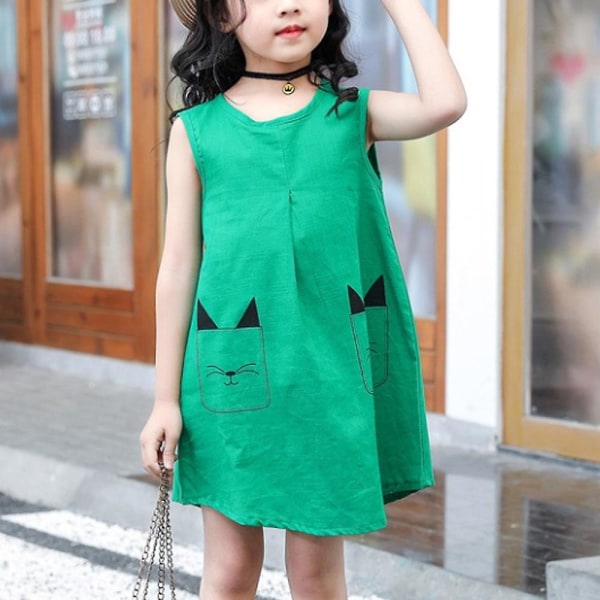 Barn ärmlös Söt print solklänning sommar casual klänning Green 100cm