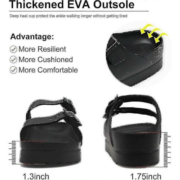Platformsandaler til kvinder, justerbare flade sandaler med spænde, komfortable slippers med svangstøtte, essentielle sommersandaler til kvinder til strand, hjem og afslappet gadebrug