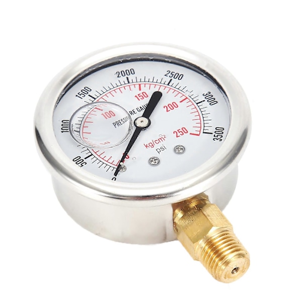 Rostfritt stål Hydraulisk Vätskefylld Bränsletrycksmätare 0-3500 PSI