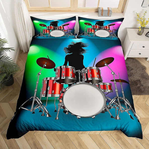 Trumset Sängkläder Set med rockmusiktema cover för barn ungdom tonåringar 180x210cm