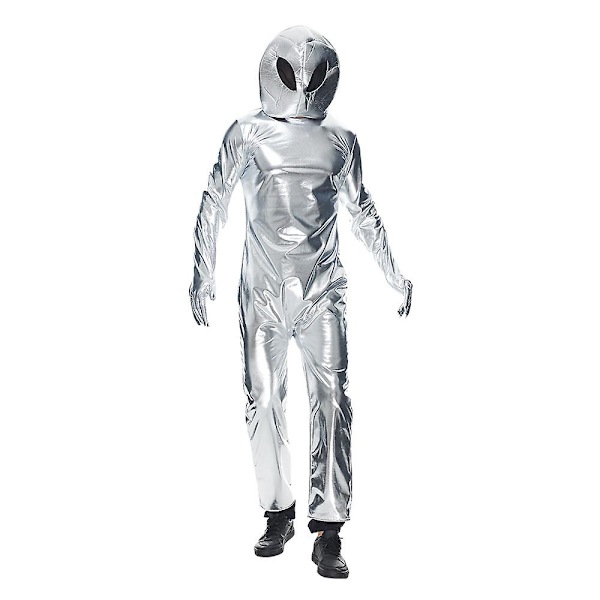 Sliver Outer Space Alien herrdräkt Ufo Explorer Uniform Fancy Dress Astronautkostym för man kosmonaut rymddräkt L