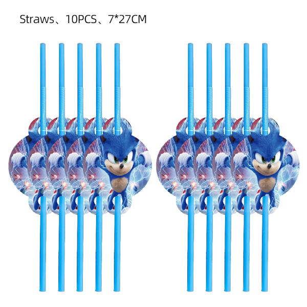 Ny tecknad Sonic Festtillbehör Pojkar Födelsedagsfest Engångsserviser Set Papperstallrik Kopp Servetter Baby Shower Dekorationer 10pcs Straw