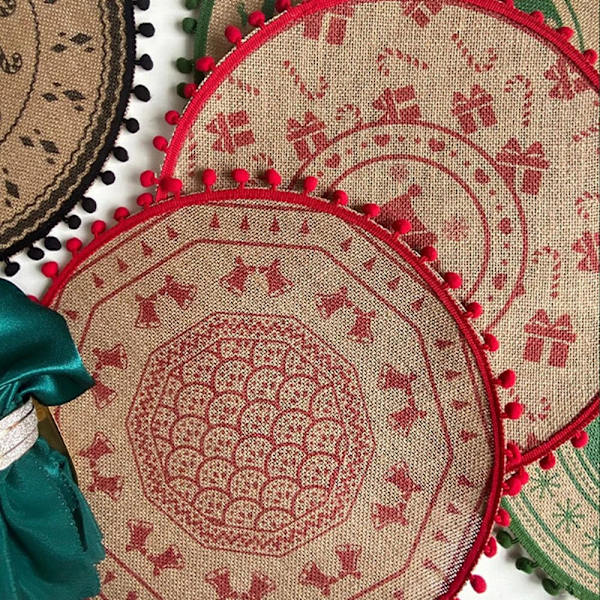 Jul Köksunderlägg Snowflake Älg Vävd Bordsmatta Printed Pom Pot Isoleringsmatta Retro Servett Bomull Linne Dekorativ matta 1 38cm