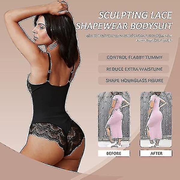 Tflycq spetsbody för kvinnor magkontroll Shapewear V-ringad rygglös kamisole ärmlös smalare toppar Black XL