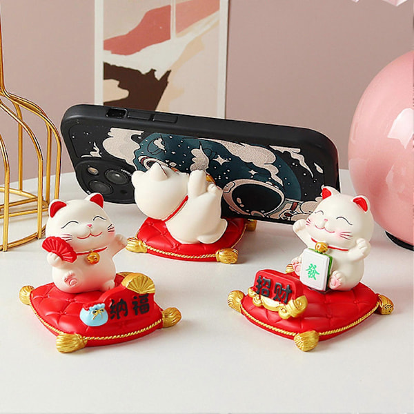 Lucky Cat Smartphone Stand Sød Håndfri Funktionel til Bilinstrumentbræt Hjemmekontor Skrivebord Tiltræk Rigdom