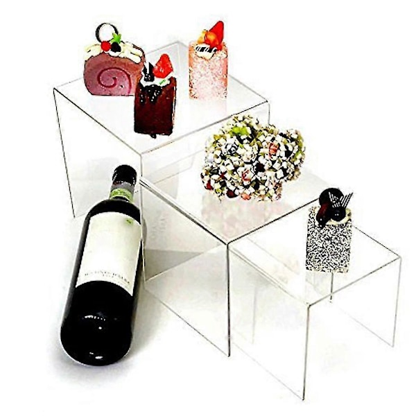 Akryl Display Risers 3 Størrelser Trin Akryl Display Stand Anti-korrosion Klar Vitrineskab Hylde Til Figur Samling Smykker Cup Cake Buffet