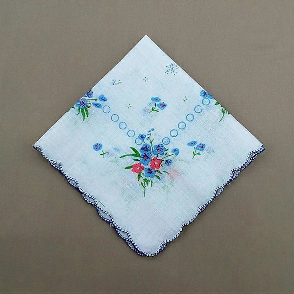 Pakke med 12 Dame-/Kvinners Frynseprint Broderte Lommetørklær med Satengstripe Kant, 100% Bomull