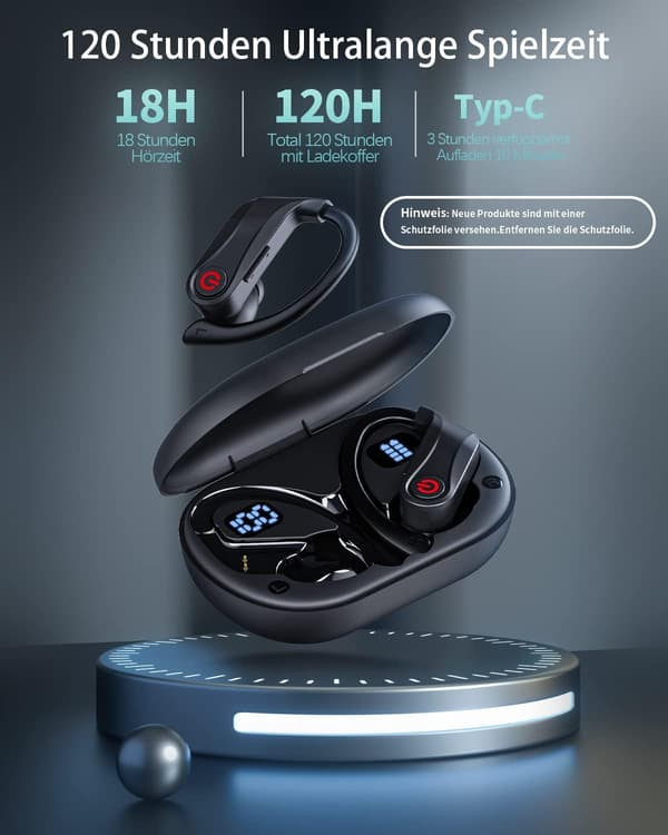 Trådløse Bluetooth-hodetelefoner, IP7X vanntett in-ear, Bluetooth 5.3