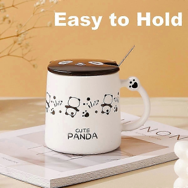 370ml panda mugg med lock sked tecknad keramik vattenkopp hushåll frukost kaffekopp