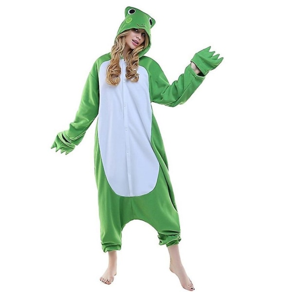 Vuxna Groda Onesies Kvinnor Män Huva Pyjamas Fleece Söt tecknad Anime Djur Onesies Kostymer Vinter Pyjamas Sovkläder Hemkläder S-148-158CM