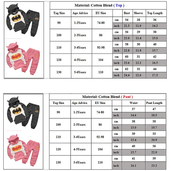 Barn Batman träningsoverall Set Sport Raglan långärmad hoodie byxor Outfit Pink 4-5 Years